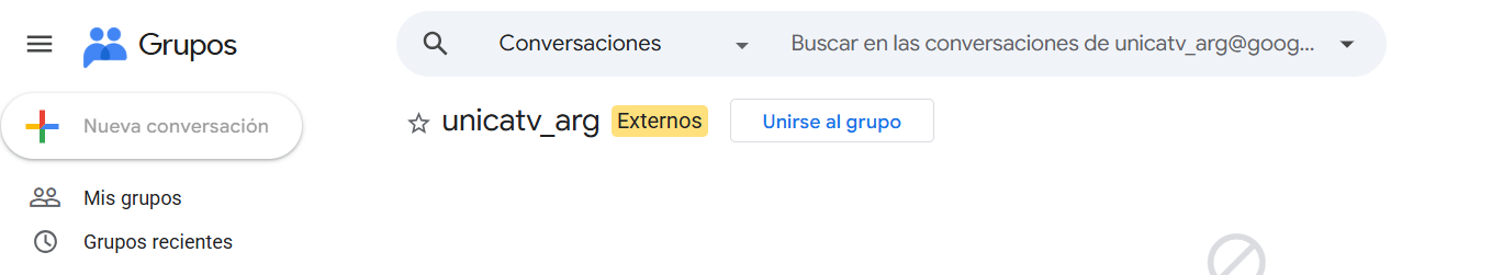 Pantalla del Grupo de Google de ÚnicaTV con el botón Unirse al grupo